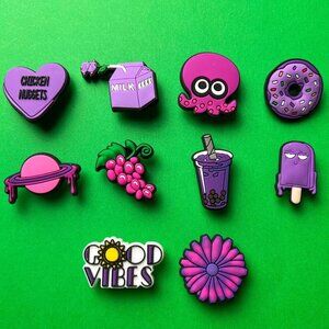 Purple Trendy Theme Crocs Shoe Charms Set of 10 - jibbitz Charms